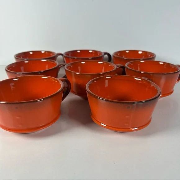 Metlox by Poppytrail MCM Mid Century Red Rooster Set 8 Cups Rivets Vintage 1950 - Picture 3 of 7